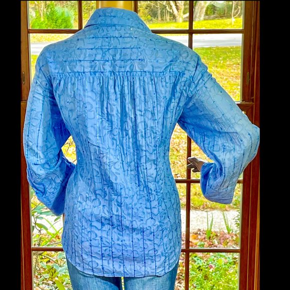 ⭐️HP⭐️JM COLLECTION▪️Sequin Embroidered Cotton Blend Floral Button Down Boho Top - Picture 2 of 6